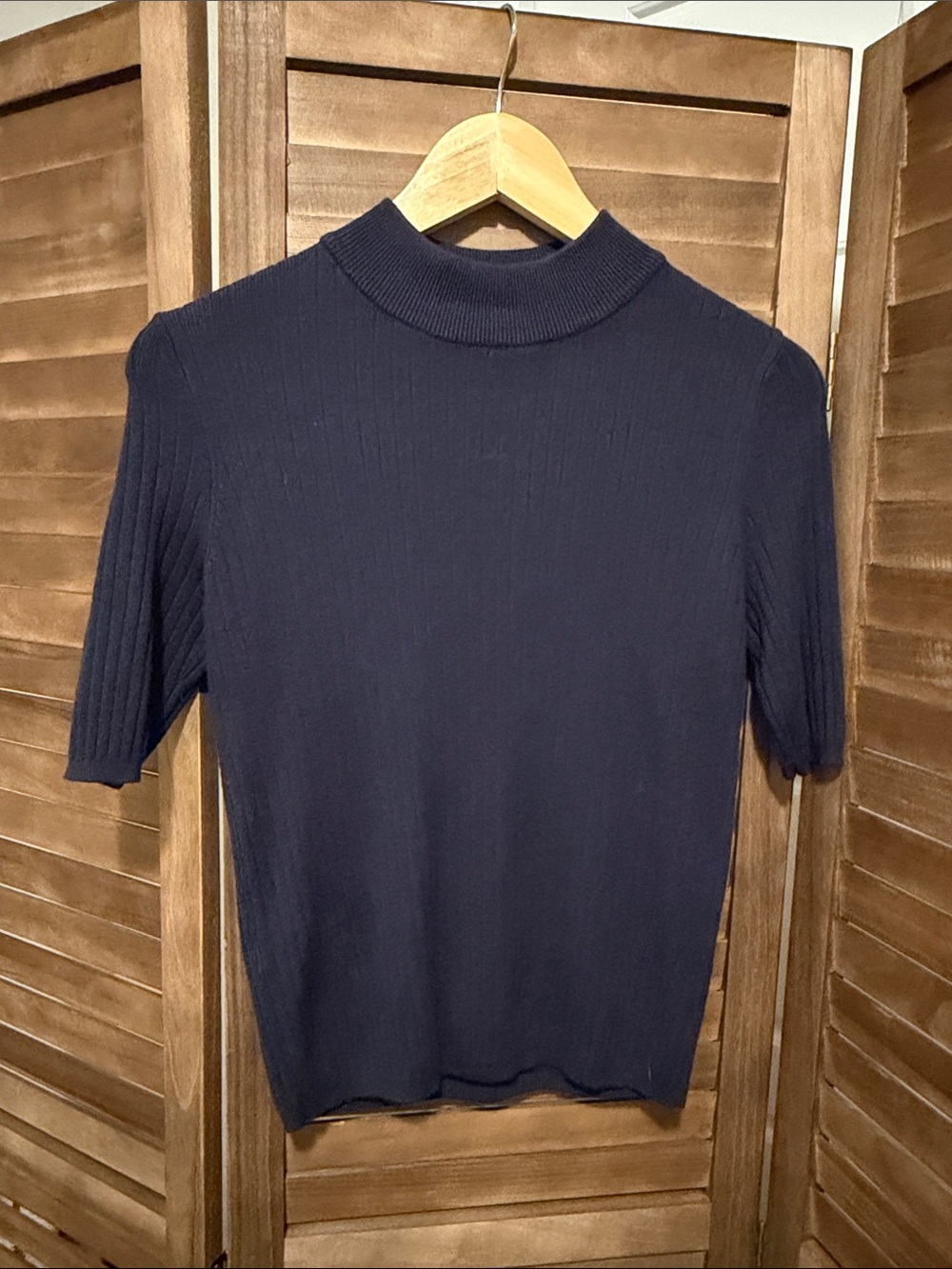 Ann Taylor Navy Short-Sleeve Turtleneck Sweater